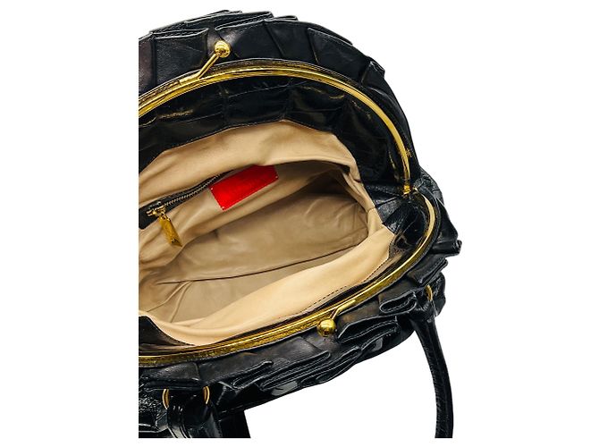 Valentino Garavani Borsa a mano in pelle di coccodrillo nera con borchie e hardware dorato Valentino Nero - vista 6