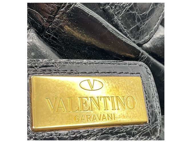 Valentino Garavani Borsa a mano in pelle di coccodrillo nera con borchie e hardware dorato Valentino Nero - vista 9
