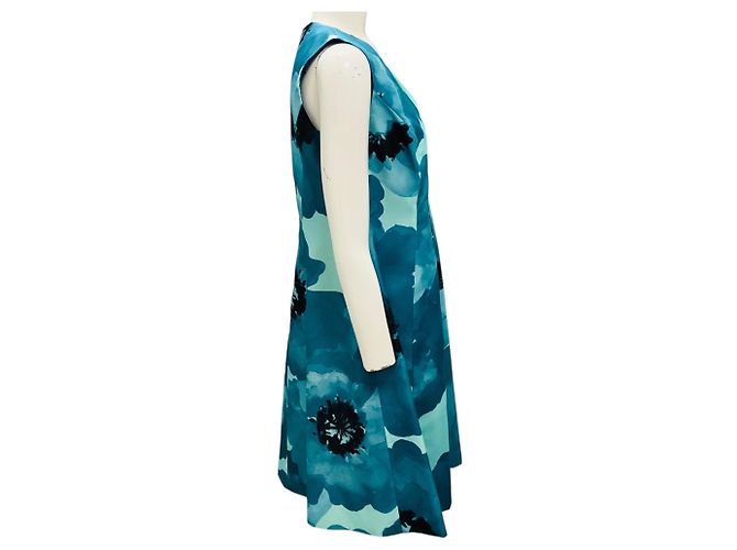 Vestido de cóctel de seda sin mangas con estampado floral turquesa de Lela Rose Azul - vista 2