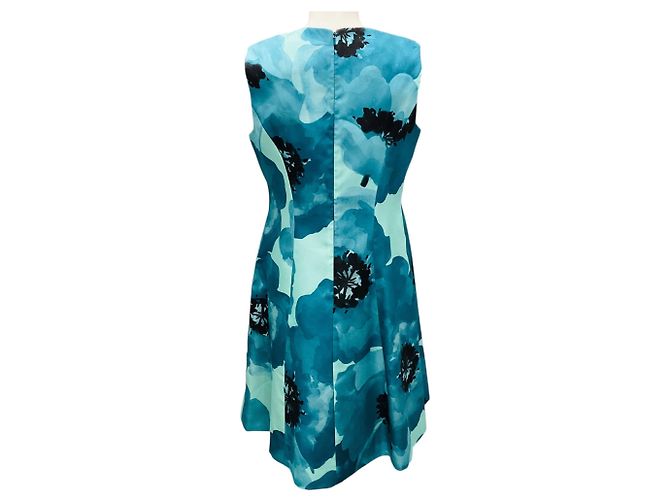 Vestido de cóctel de seda sin mangas con estampado floral turquesa de Lela Rose Azul - vista 3