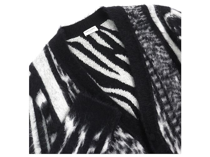 Yves Saint Laurent Cardigan in mohair e nylon Saint Laurent Paris Nero Bianco - vista 4