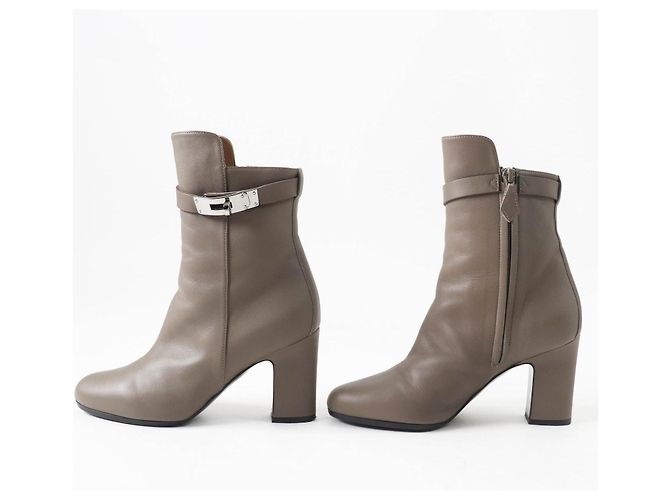 Botas curtas de couro com fivela Kelly da Hermès Cinza - vista 4
