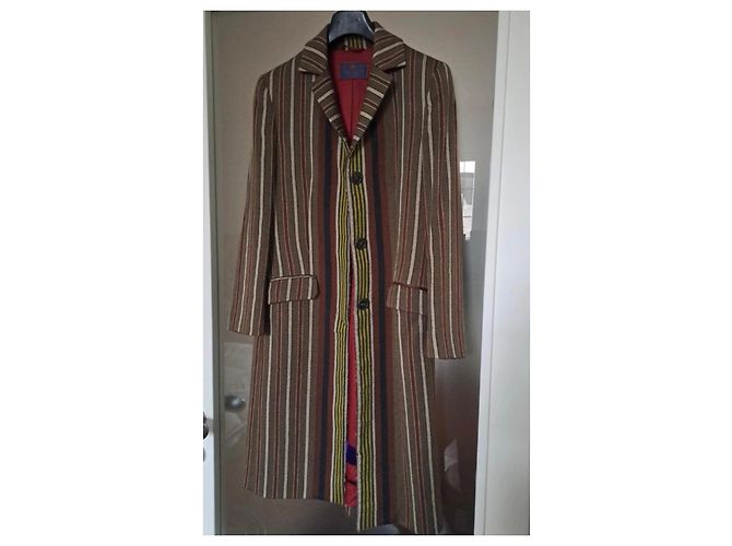 Cappotto lungo Etro a righe multicolore in lana Marrone - vista 2