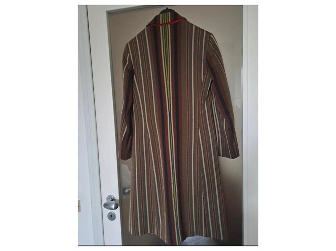Cappotto lungo Etro a righe multicolore in lana Marrone - vista 3