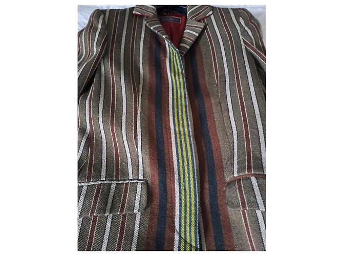Cappotto lungo Etro a righe multicolore in lana Marrone - vista 4