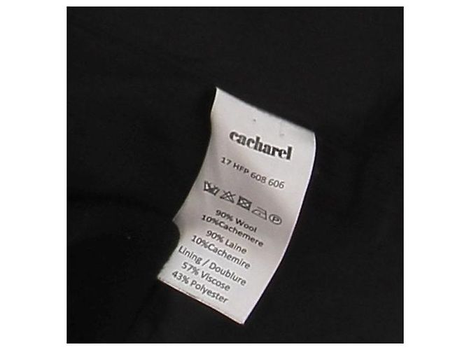 Cacharel Mittel langer schwarzer Mantel aus Wolle und Kaschmir - Ansicht 5