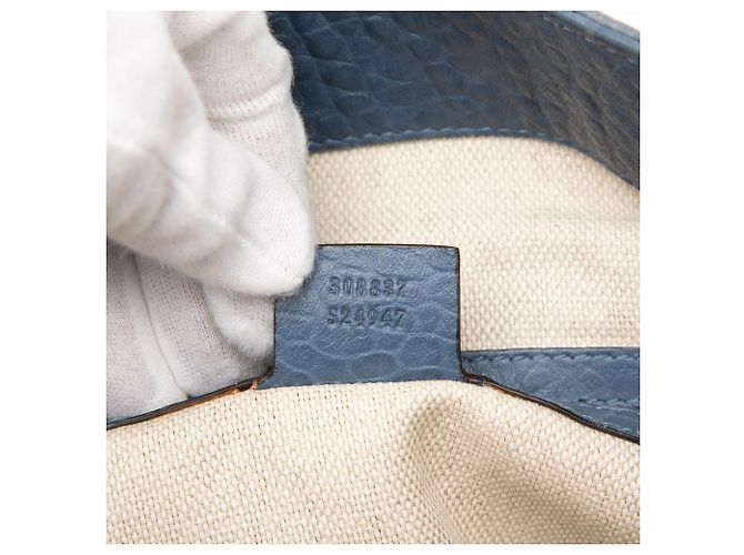Borsa tote grande in pelle grana blu Gucci - vista 6