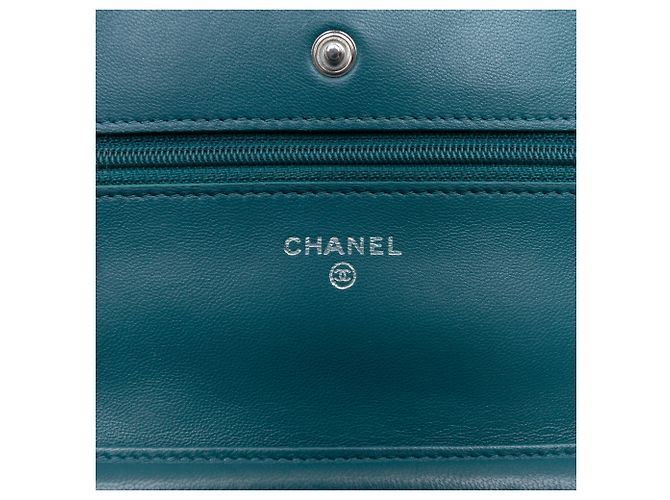 Wallet On Chain Chanel Blue CC Geldbörse aus gestepptem Lammleder mit Kette Blau - Ansicht 5