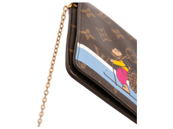 Pochette Weekend con Catena e Animazione Natalizia Louis Vuitton Monogramma Marrone Orsi sugli Sci - vista 7