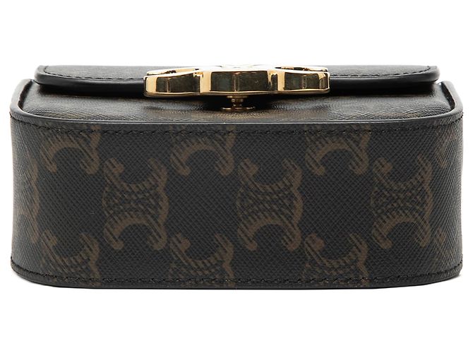 Céline Celine Mini Triomphe in Tela Rivestita Claude Marrone Marrone scuro - vista 3
