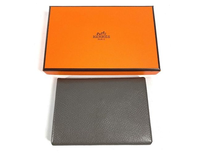 Hermès HERMES Cartera Bifold Calvi Duo en Gris Castaño - vista 16