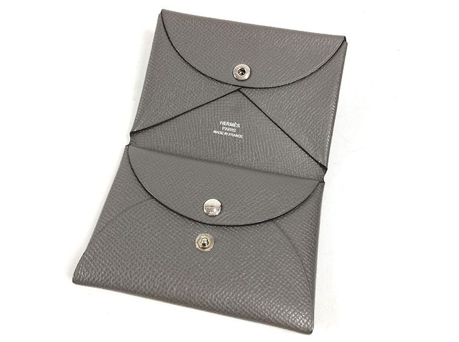 Hermès HERMES Cartera Bifold Calvi Duo en Gris Castaño - vista 9
