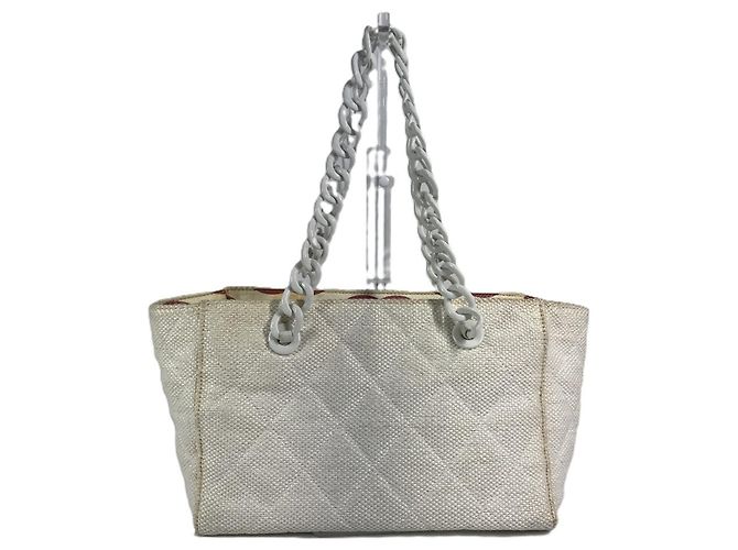 Chanel Weiße Leinen Tragetasche - vista 2