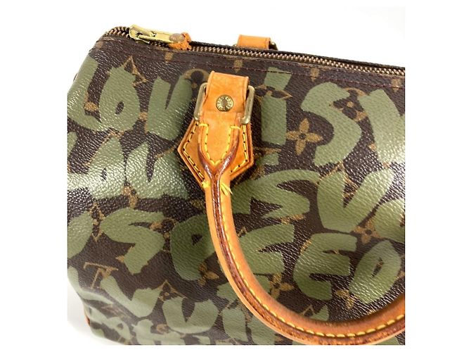 Louis Vuitton Monogram Graffiti Speedy 30 Tote Bag Braun Khaki - Ansicht 13