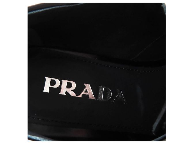 Scarpe da cerimonia in pelle con lacci e piattaforma con logo posteriore Prada Nero - vista 10