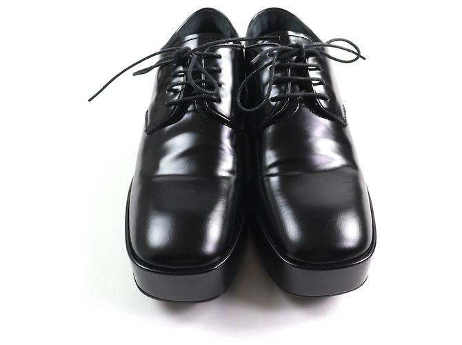 Scarpe da cerimonia in pelle con lacci e piattaforma con logo posteriore Prada Nero - vista 4
