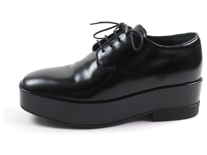 Scarpe da cerimonia in pelle con lacci e piattaforma con logo posteriore Prada Nero - vista 5