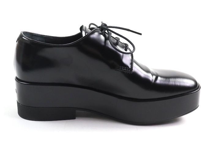 Scarpe da cerimonia in pelle con lacci e piattaforma con logo posteriore Prada Nero - vista 6