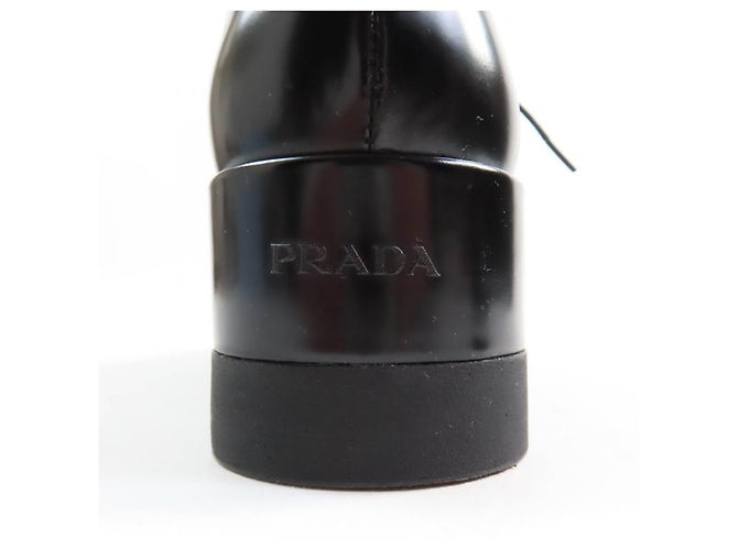 Scarpe da cerimonia in pelle con lacci e piattaforma con logo posteriore Prada Nero - vista 9