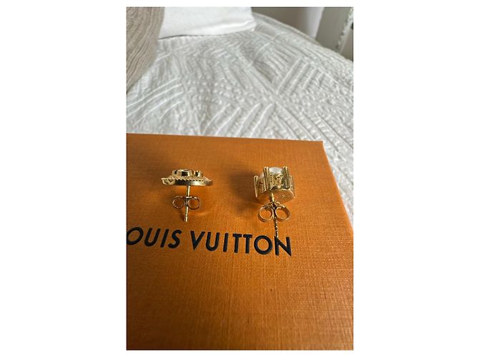 Louis Vuitton Ohrringe mit Perlen und Logo Weiß Golden - Ansicht 9