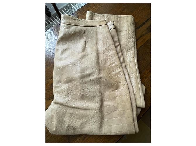 Pantalones Gianfranco Ferré de cuero beige efecto cocodrilo - vista 2
