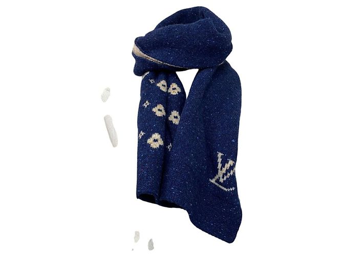 Stola in cashmere e lana Louis Vuitton Beige Blu navy - vista 9