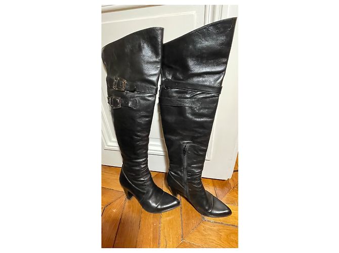 Autre Marque Black leather thigh high boots size 38 - view 7