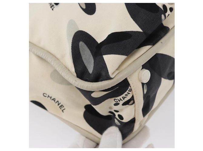 CHANEL Borsa Tote Canvas Bianca Argento CC Auth 170892 Bianco - vista 12
