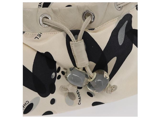 CHANEL Borsa Tote Canvas Bianca Argento CC Auth 170892 Bianco - vista 14