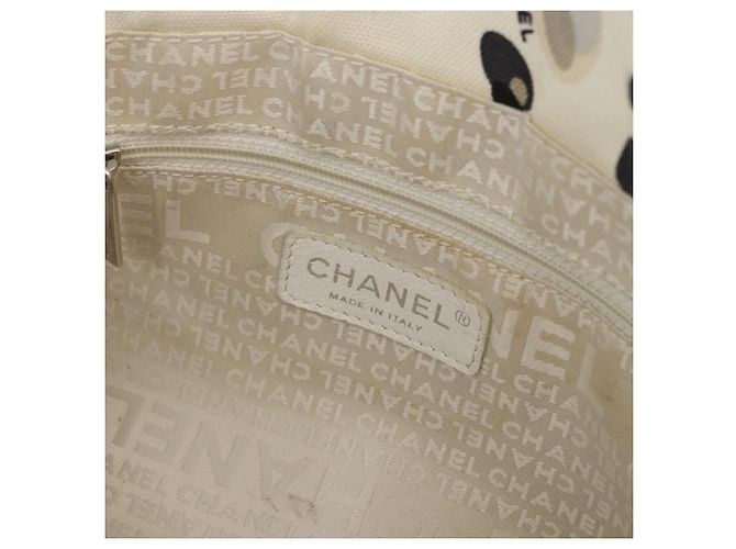 CHANEL Borsa Tote Canvas Bianca Argento CC Auth 170892 Bianco - vista 15