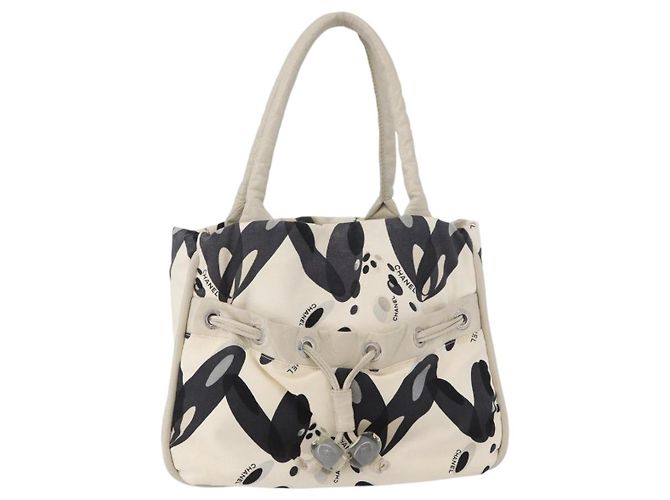 CHANEL Borsa Tote Canvas Bianca Argento CC Auth 170892 Bianco - vista 2