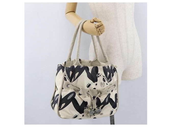 CHANEL Borsa Tote Canvas Bianca Argento CC Auth 170892 Bianco - vista 23