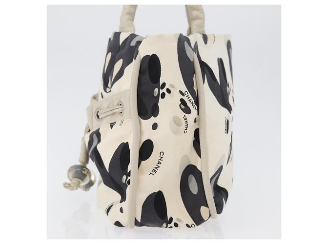 CHANEL Borsa Tote Canvas Bianca Argento CC Auth 170892 Bianco - vista 4