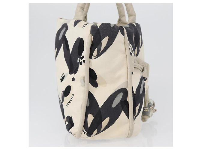 CHANEL Borsa Tote Canvas Bianca Argento CC Auth 170892 Bianco - vista 5