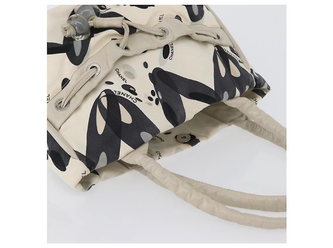 CHANEL Borsa Tote Canvas Bianca Argento CC Auth 170892 Bianco - vista 6