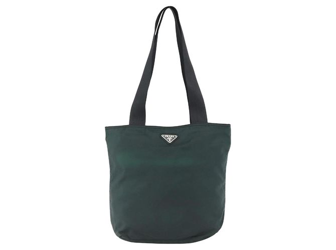 Borsa Tote PRADA in nylon verde argento Auth fm5147 - vista 2
