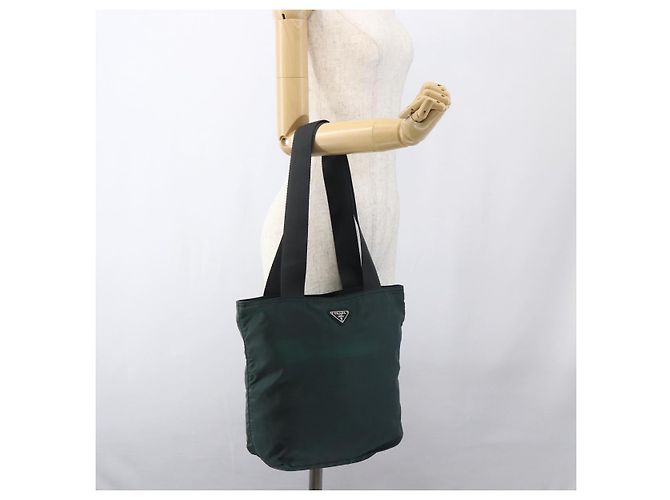 Borsa Tote PRADA in nylon verde argento Auth fm5147 - vista 24
