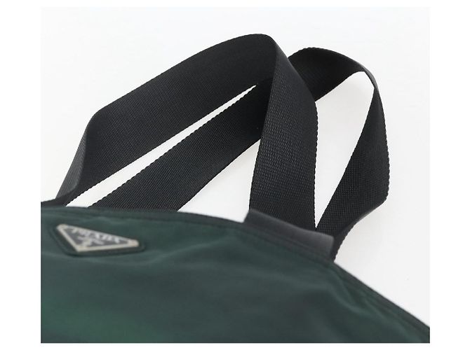Borsa Tote PRADA in nylon verde argento Auth fm5147 - vista 8