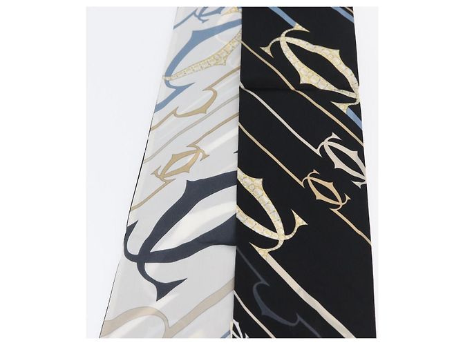 Sciarpa Cartier Setà Nera Bianca Auth am10832V Nero Bianco - vista 10