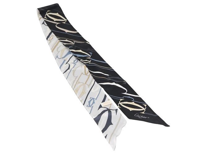 Sciarpa Cartier Setà Nera Bianca Auth am10832V Nero Bianco - vista 2
