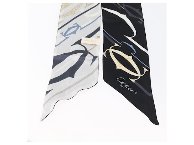 Sciarpa Cartier Setà Nera Bianca Auth am10832V Nero Bianco - vista 3