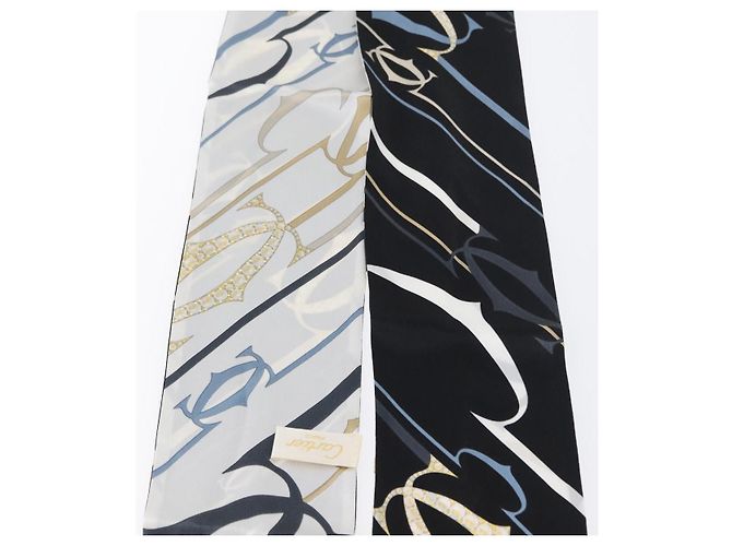 Sciarpa Cartier Setà Nera Bianca Auth am10832V Nero Bianco - vista 4
