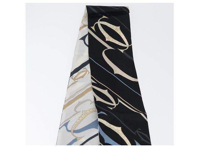 Sciarpa Cartier Setà Nera Bianca Auth am10832V Nero Bianco - vista 6