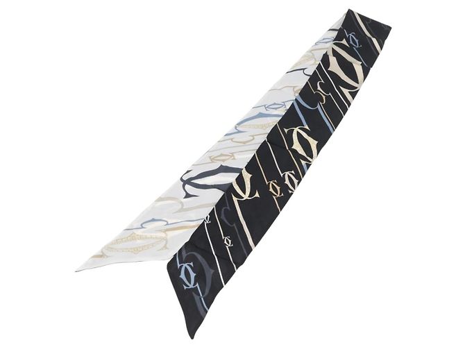 Sciarpa Cartier Setà Nera Bianca Auth am10832V Nero Bianco - vista 8