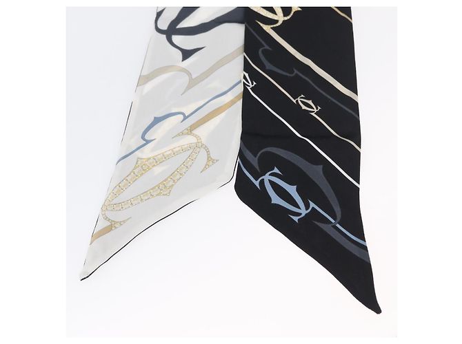 Sciarpa Cartier Setà Nera Bianca Auth am10832V Nero Bianco - vista 9