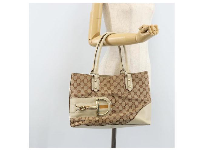 Borsa a mano in tela GG Gucci Beige Oro 07198 Auth 172295 - vista 24