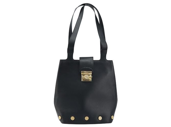 Borsa Tote Salvatore Ferragamo in pelle nera e oro Auth 172187 Nero D'oro - vista 2