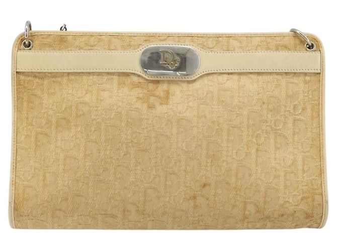 Borsa a Spalla in Tela Trotter Christian Dior Beige Oro Auth 172239 D'oro - vista 2