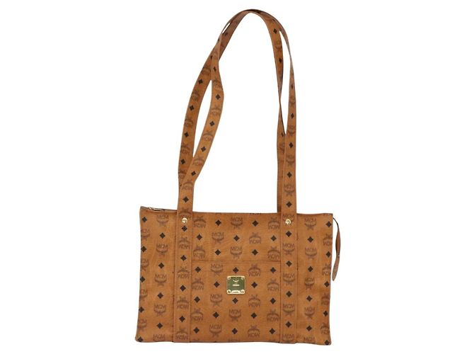 Borsa Tote MCM Logogram Vicetos PVC Marrone Oro Auth 172274 D'oro - vista 2