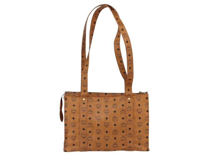 Borsa Tote MCM Logogram Vicetos PVC Marrone Oro Auth 172274 D'oro - vista 3